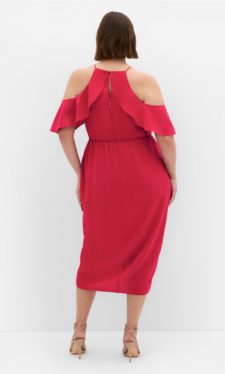 Love Siren Ruffle Shoulder Dress - siren red