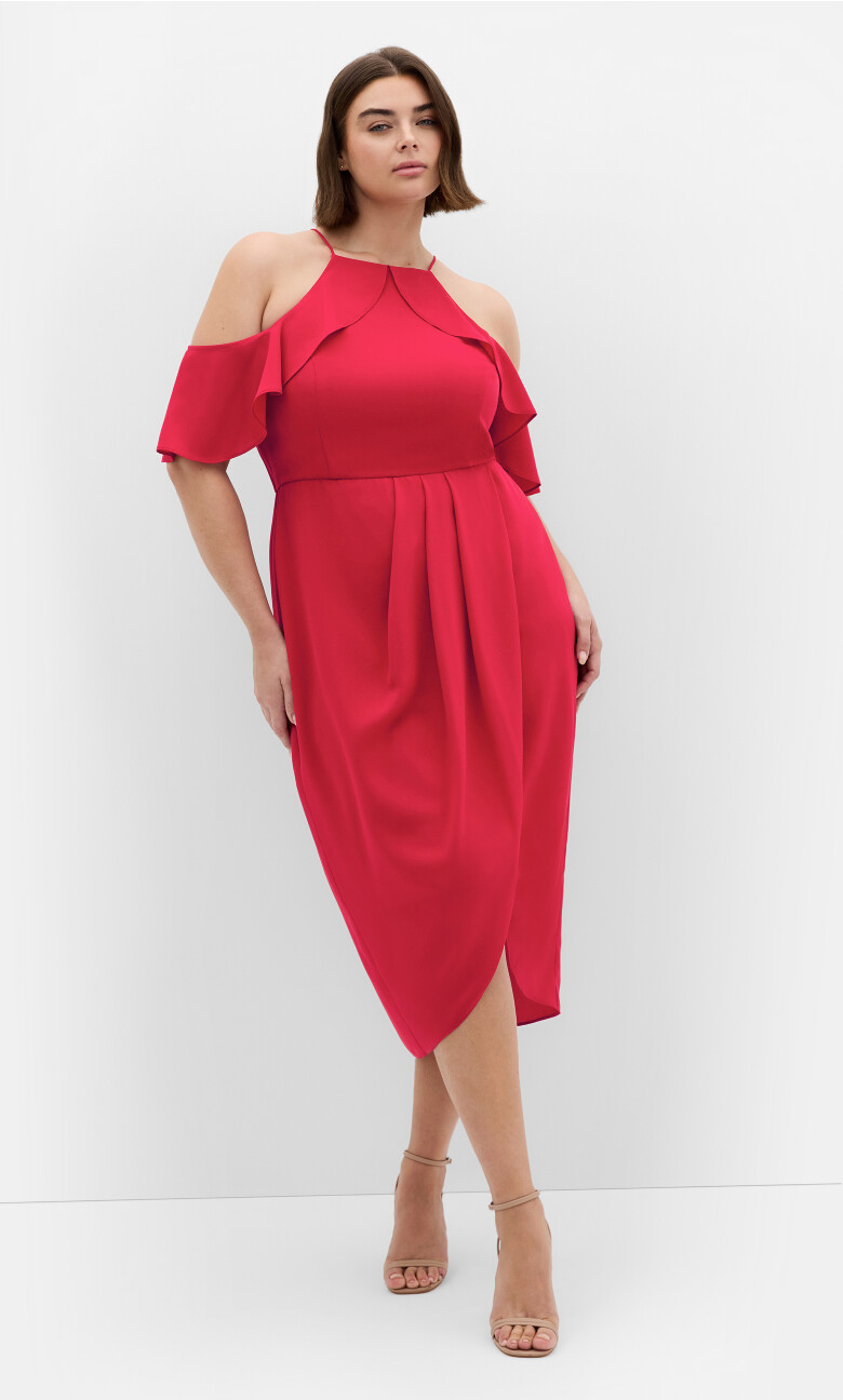 Plus Size Love Siren Ruffle Shoulder Dress - Siren Red