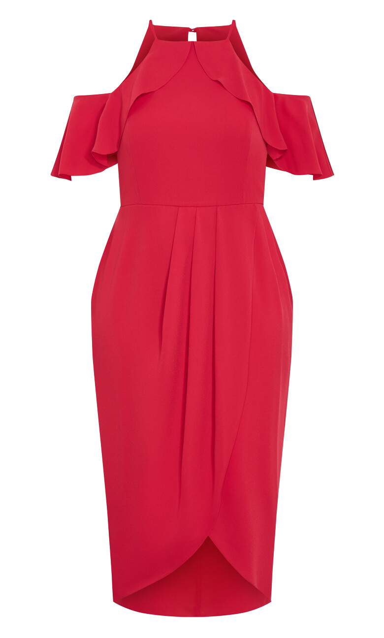 Love Siren Ruffle Shoulder Dress - siren red