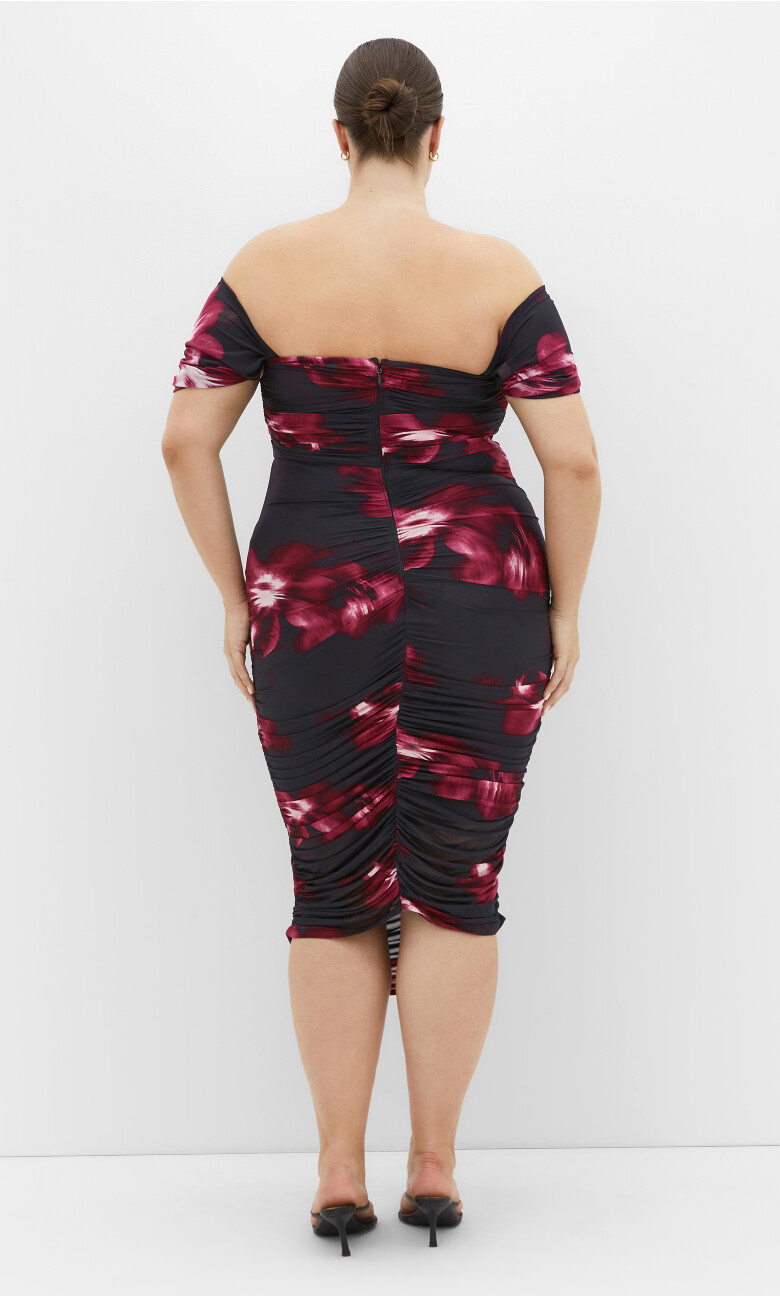 Jazmin Ruched Floral Print Dress - cherry print