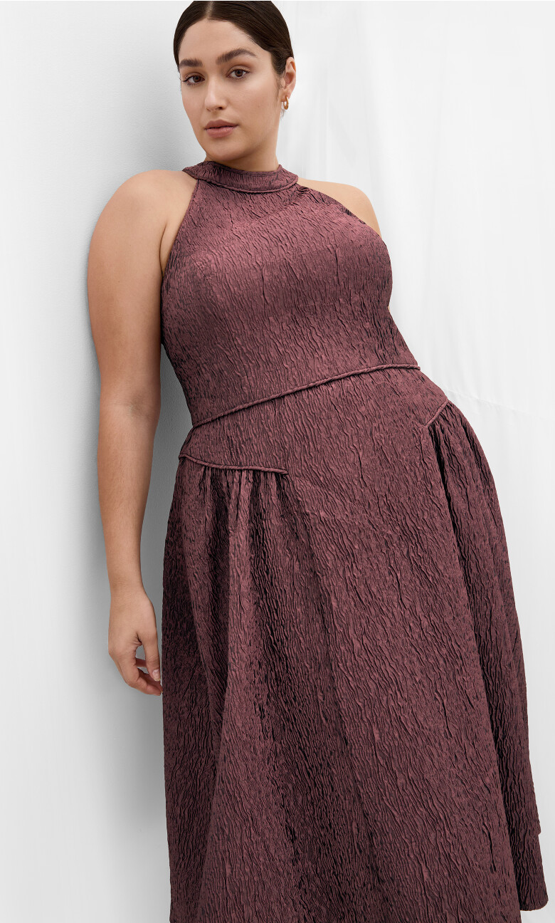 Plus Size Halter Jacquard Midi Dress - rose