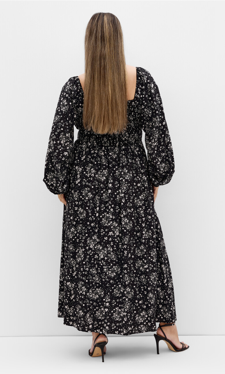 Abbigail Long Sleeve Print Maxi Dress - black