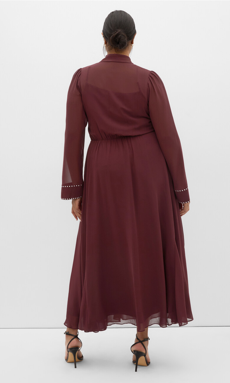 Kara Stud Tie Neck Maxi Dress - dark cherry