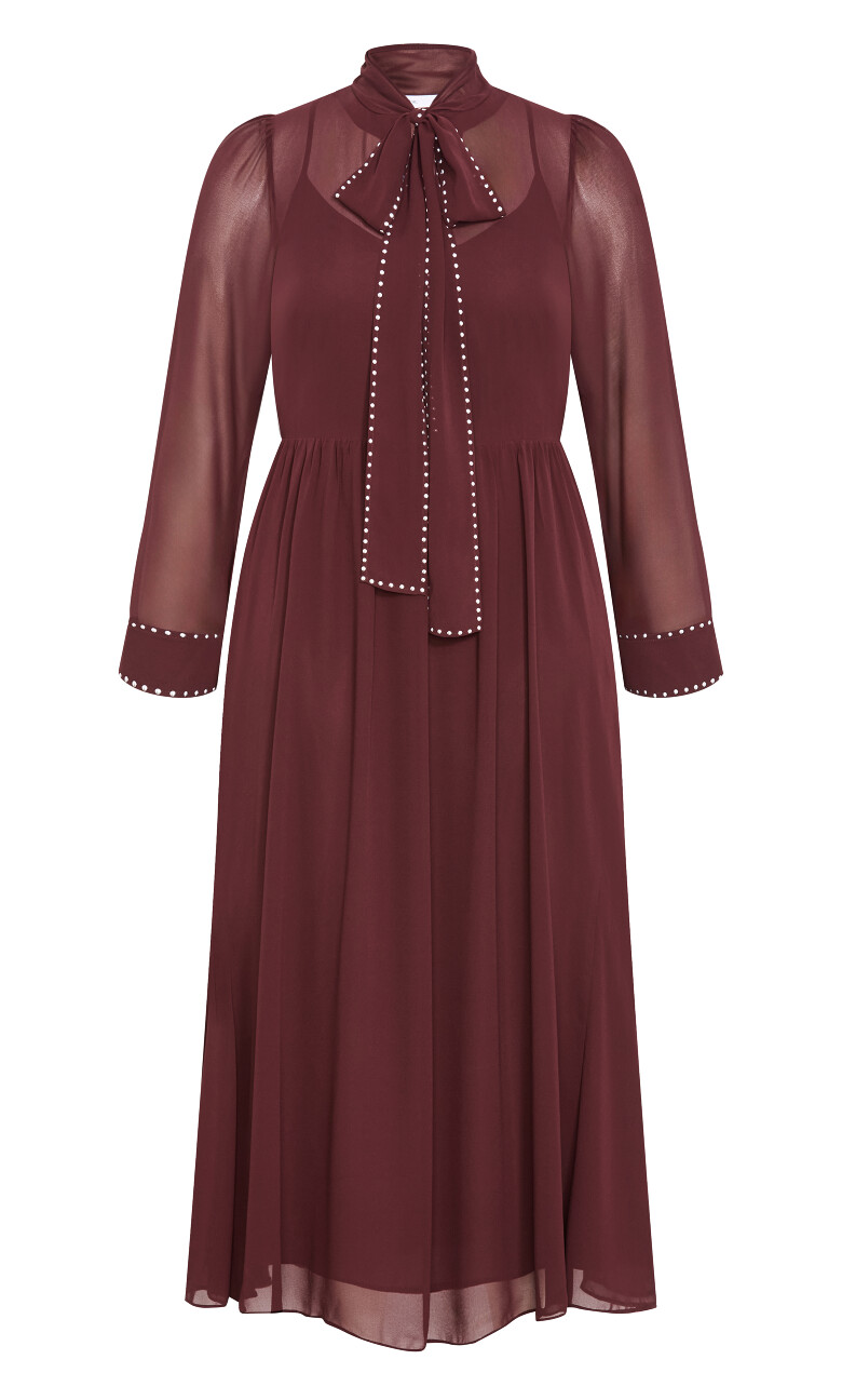 Kara Stud Tie Neck Maxi Dress - dark cherry