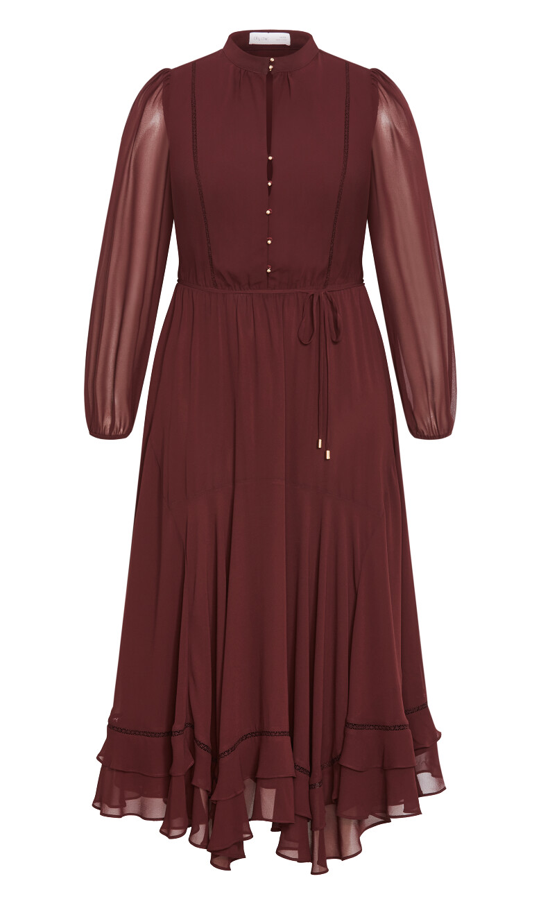 Yasmine Ruffle Maxi Dress - chocolate
