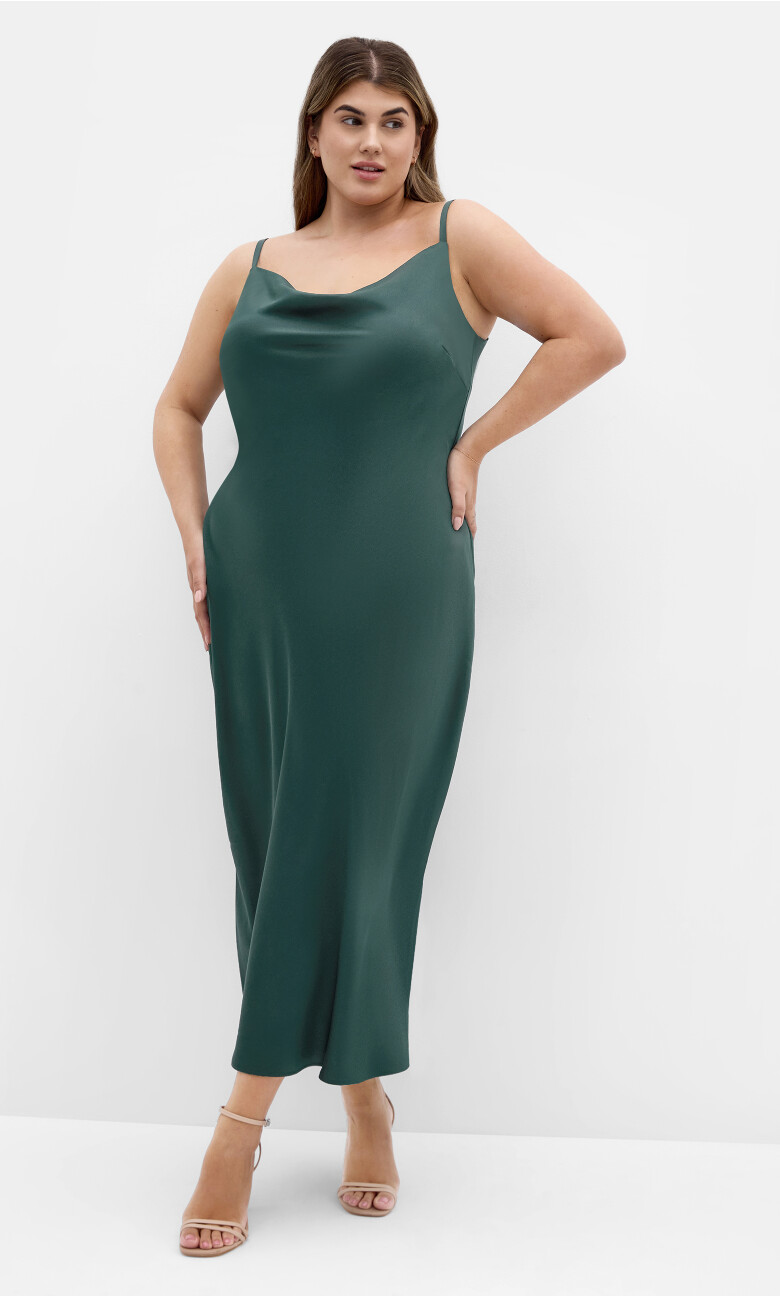 Satin Slip Dress - forest