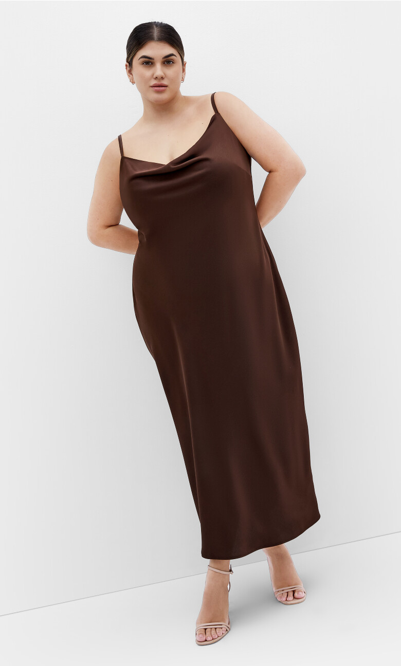 Plus Size Satin Slip Dress - truffle