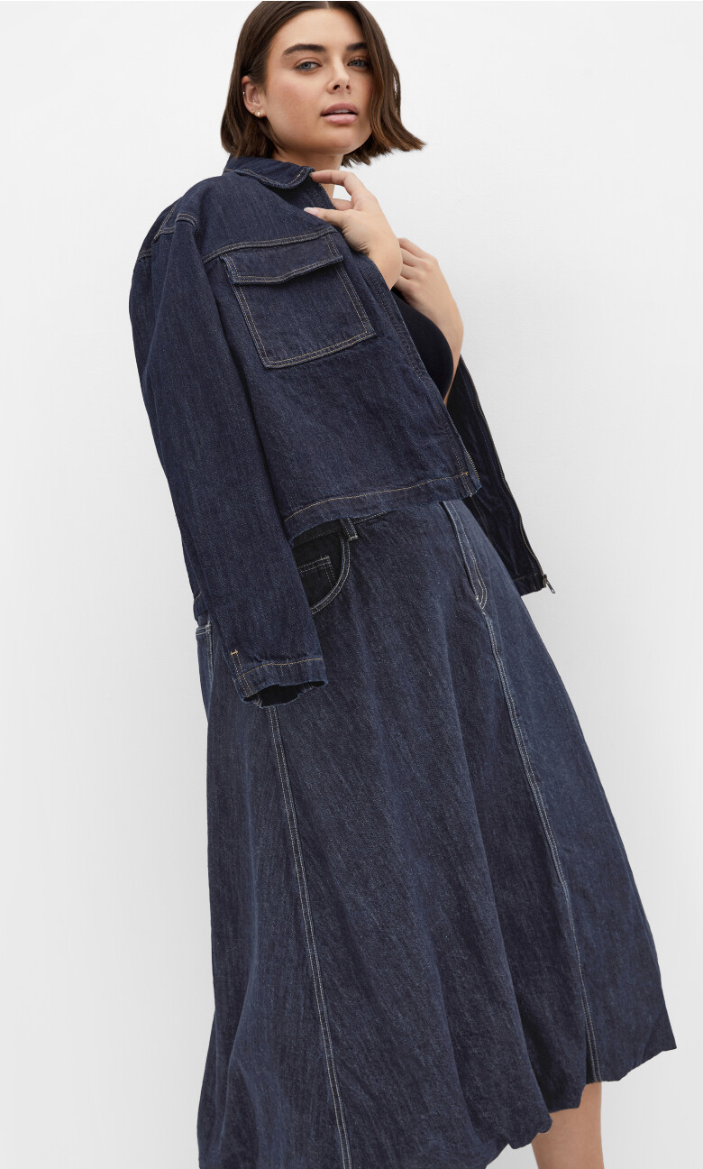Denim Bubble Skirt - dark wash