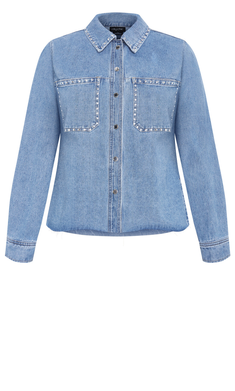 Denim Stud Shacket - light wash