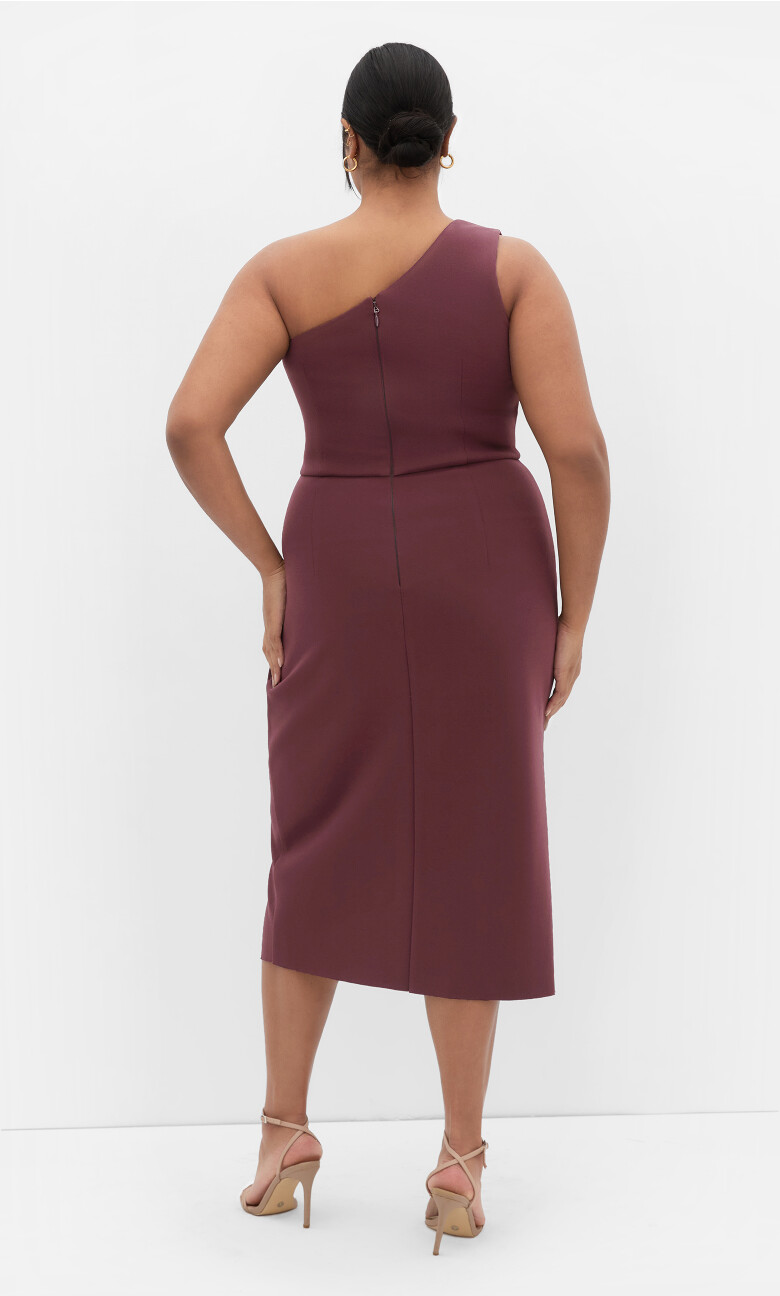Priyanka One Shoulder Dress - choc cherry