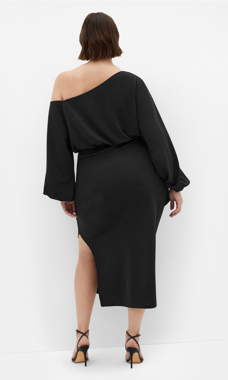 Alysia Tie Front Off Shoulder Midi Dress - black