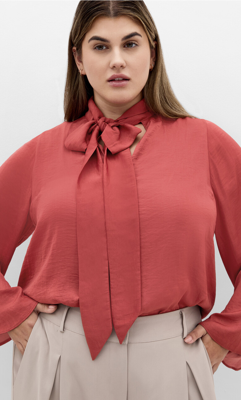 Mahalia Neck Tie Top - deep rose