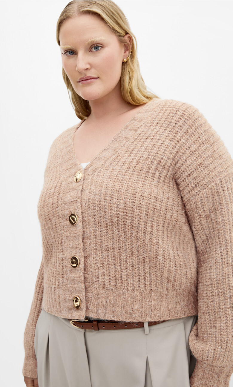 Kiara V Neck Cardigan - mushroom