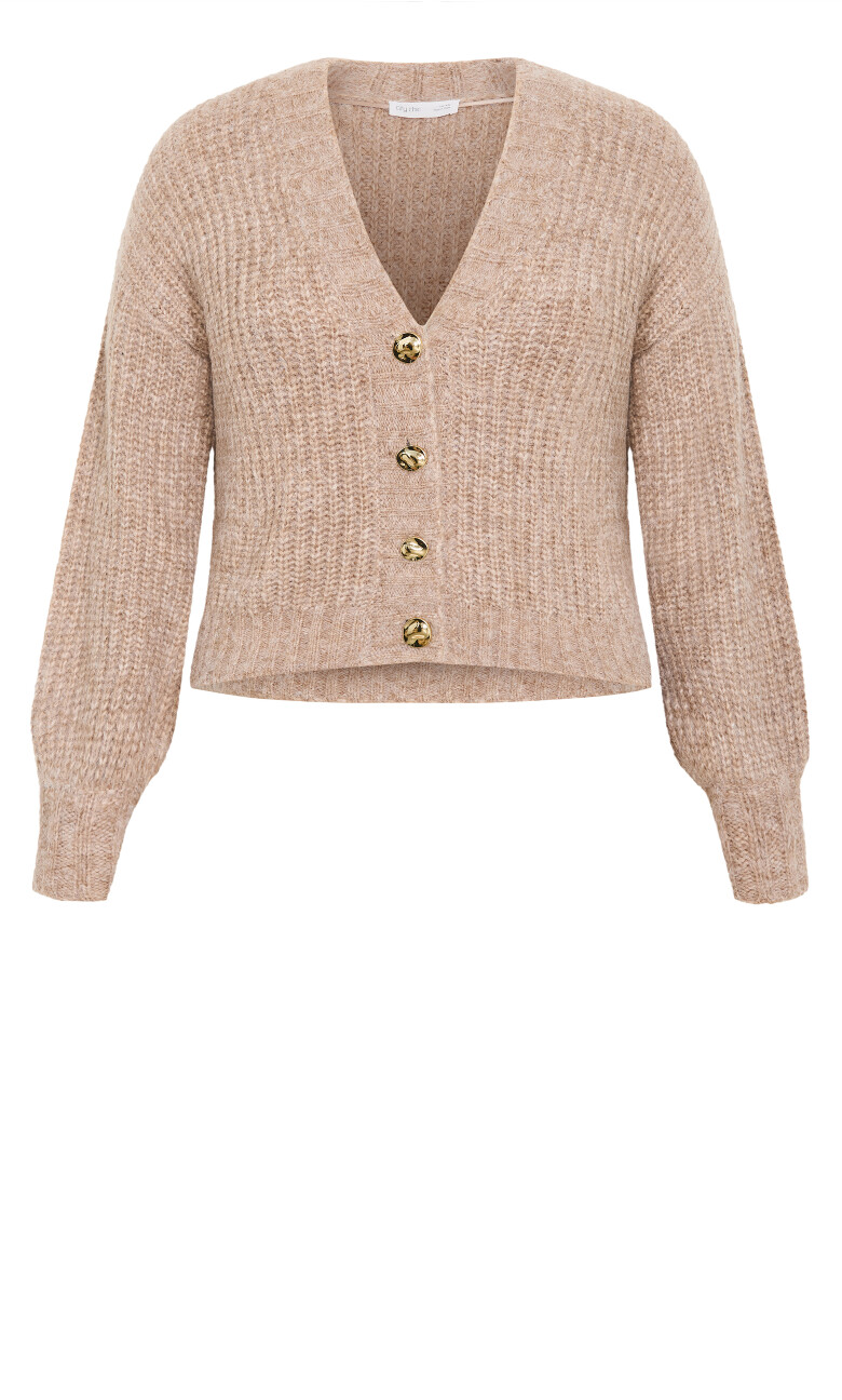 Kiara V Neck Cardigan - mushroom