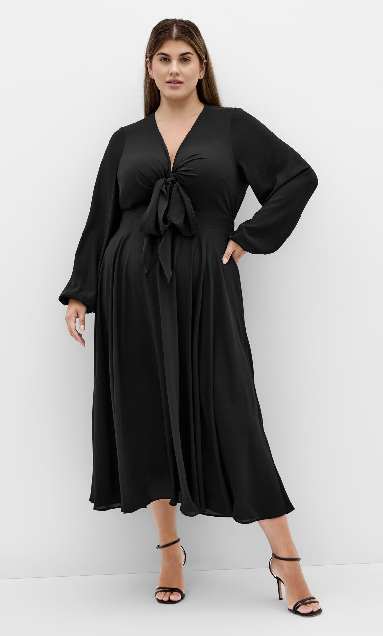 Plus Size Adelyn Long Sleeve Midi Dress - Black