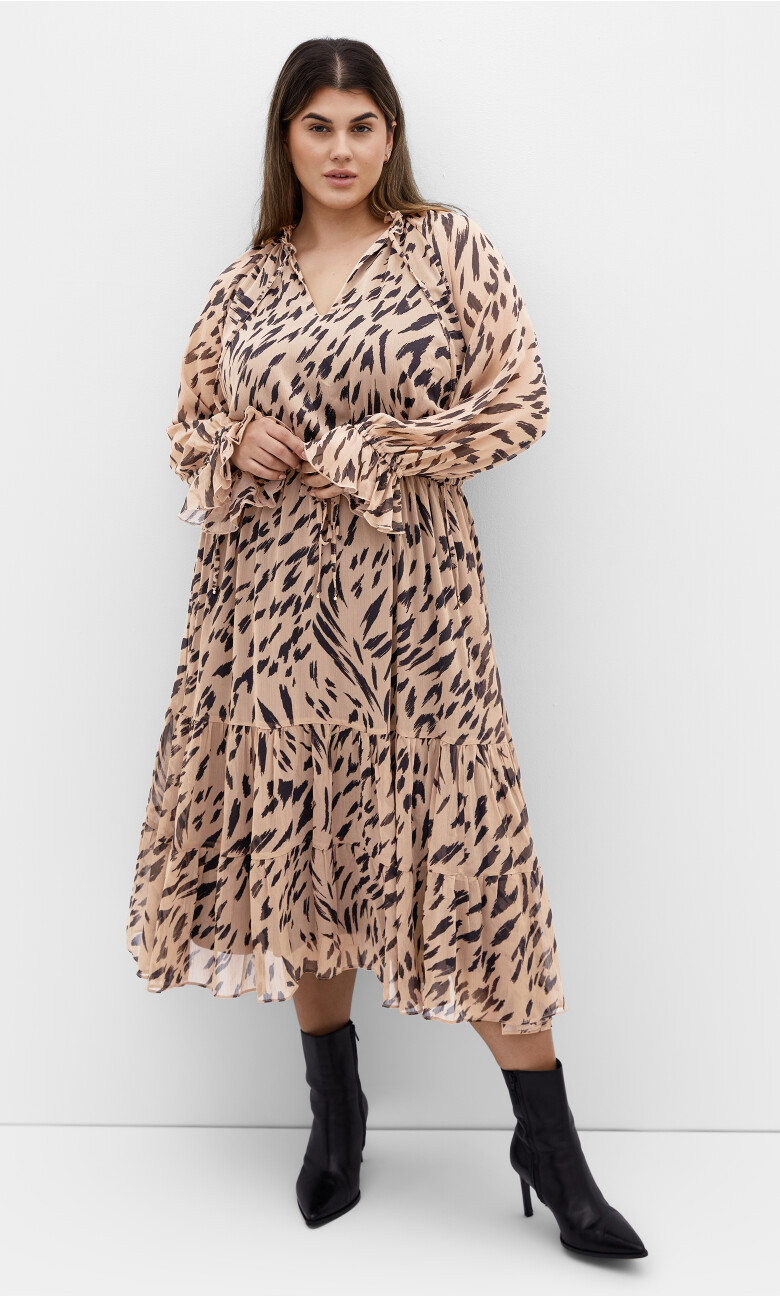 Plus Size Rhea Animal Print Midi Dress - Stone