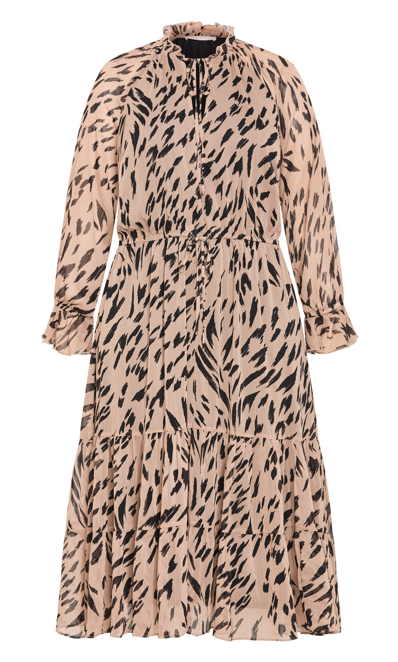 Rhea Animal Print Midi Dress - stone