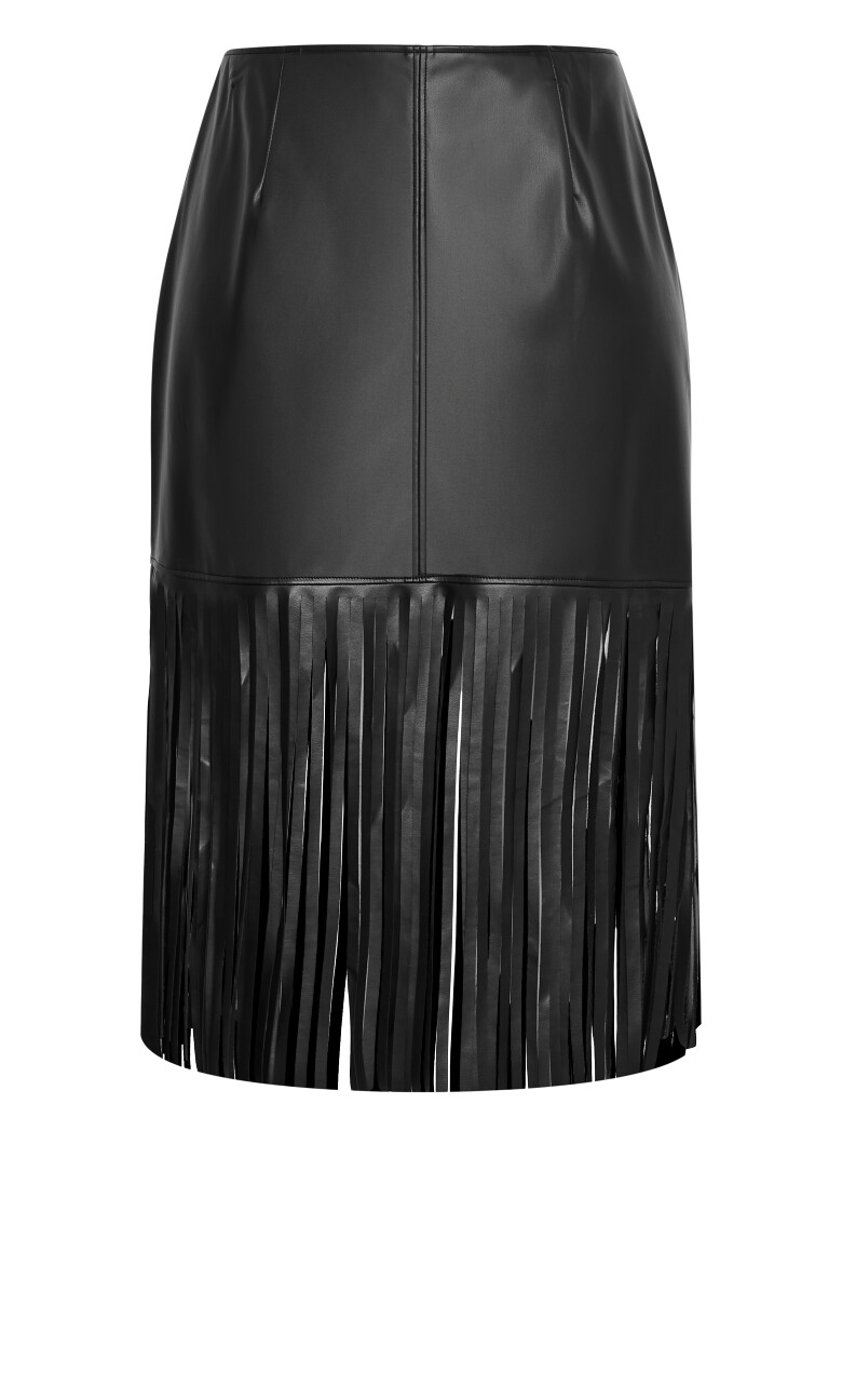 Fringe Faux Leather Skirt - black