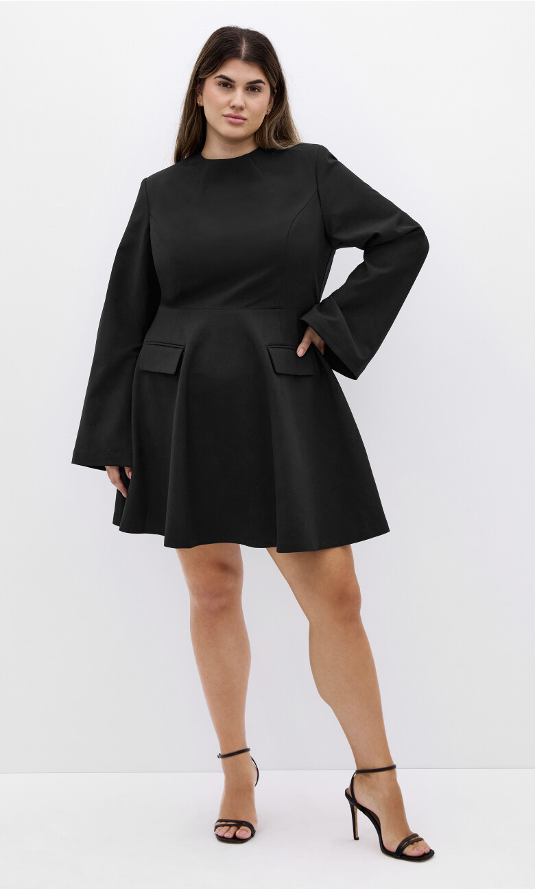 Dynamic Long Sleeve Skater Dress - black