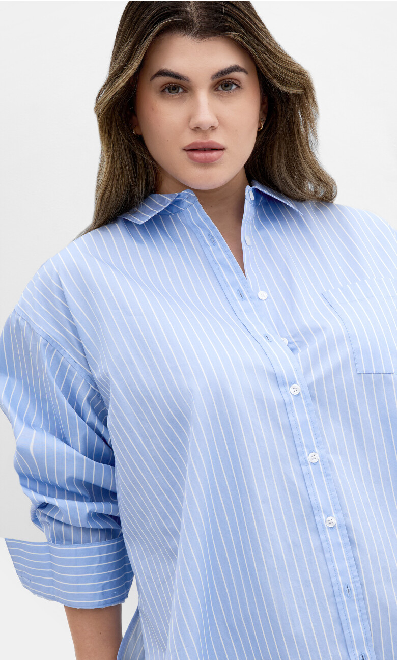 Plus Size Chiara Stripe Cotton Longline Shirt - chambray blue