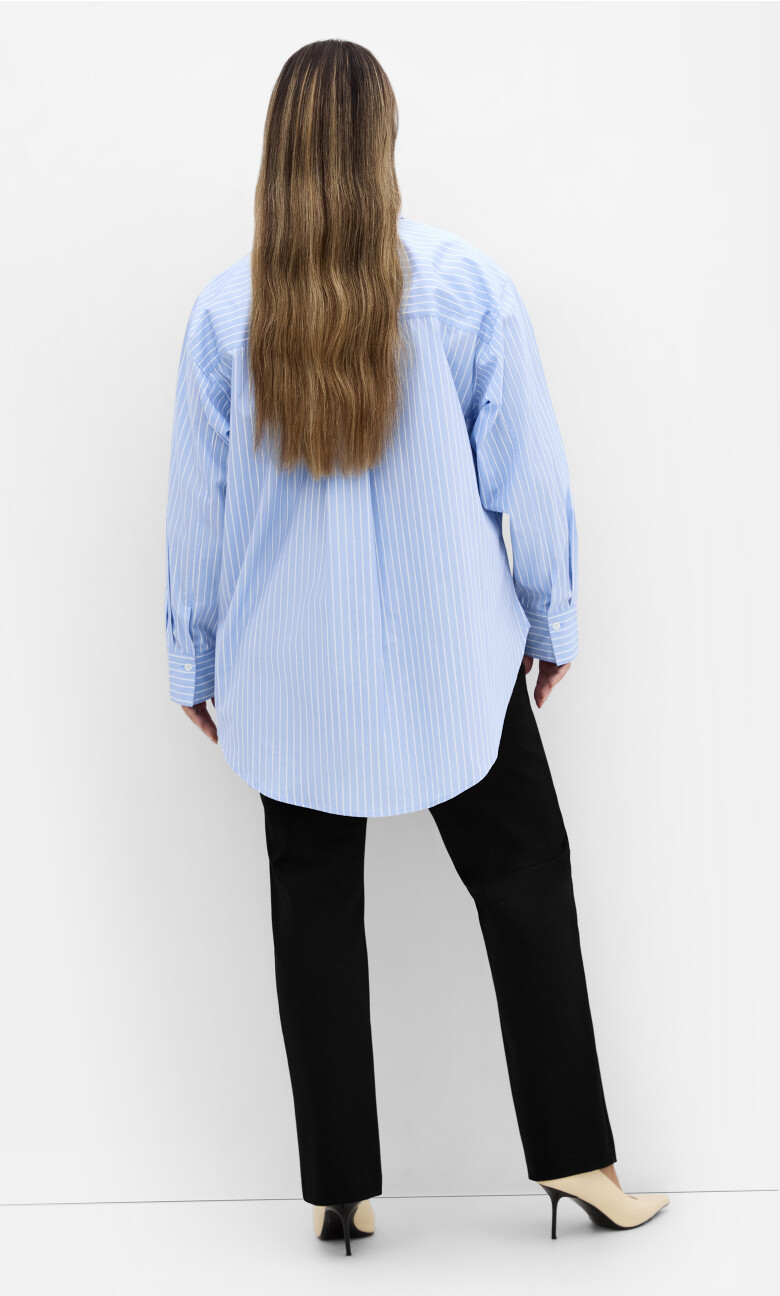 Chiara Stripe Cotton Longline Shirt - chambray blue