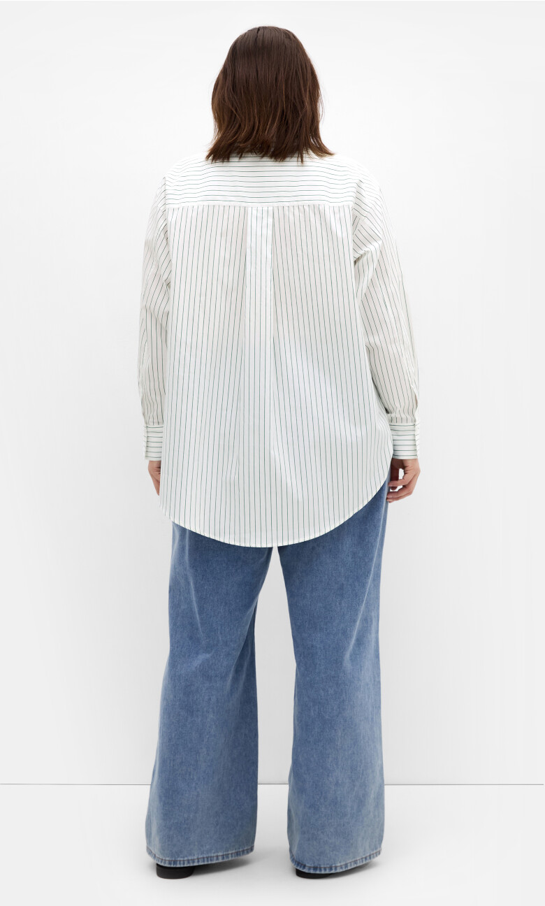 Chiara Stripe Cotton Longline Shirt - ivory