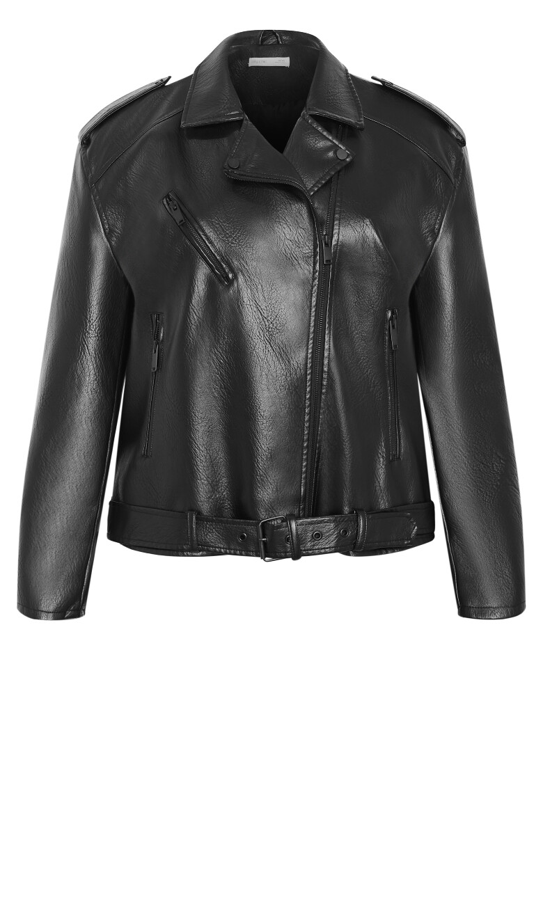 Julie Faux Leather Biker Jacket - black