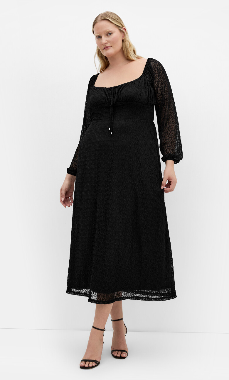 Plus Size Lani Lace Midi Dress - black
