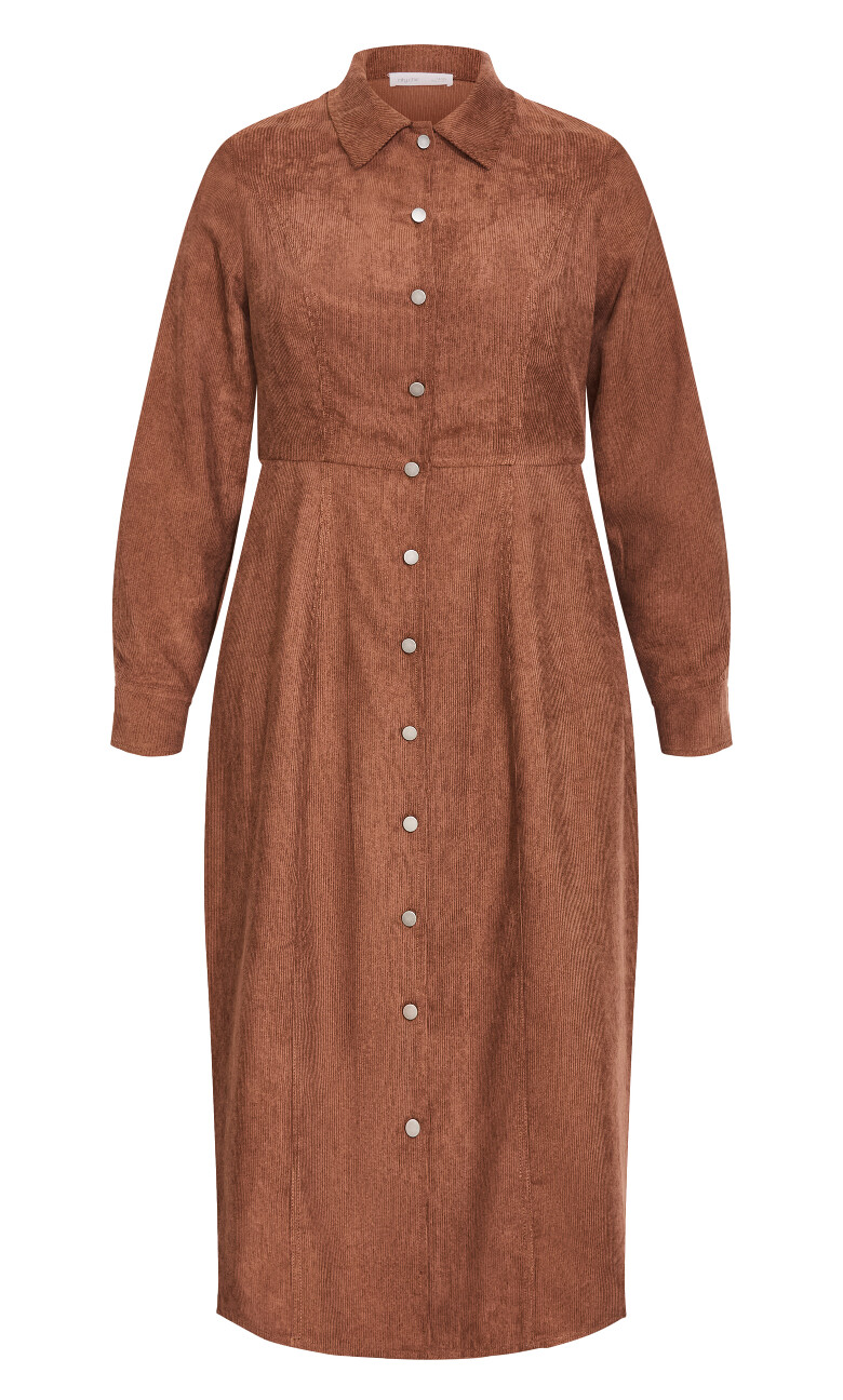 Leia Long Sleeve Midi Dress - cognac