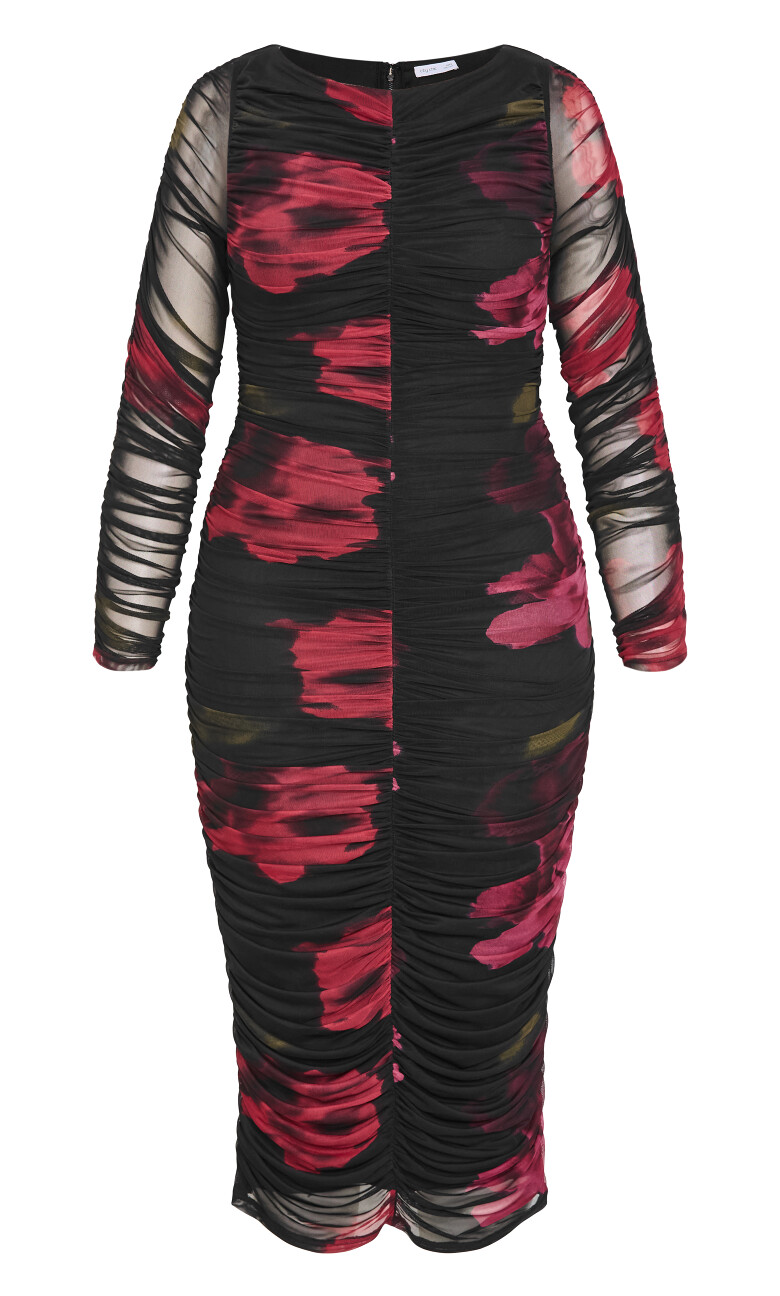 Halo Long Sleeve Midi Dress - cherry print