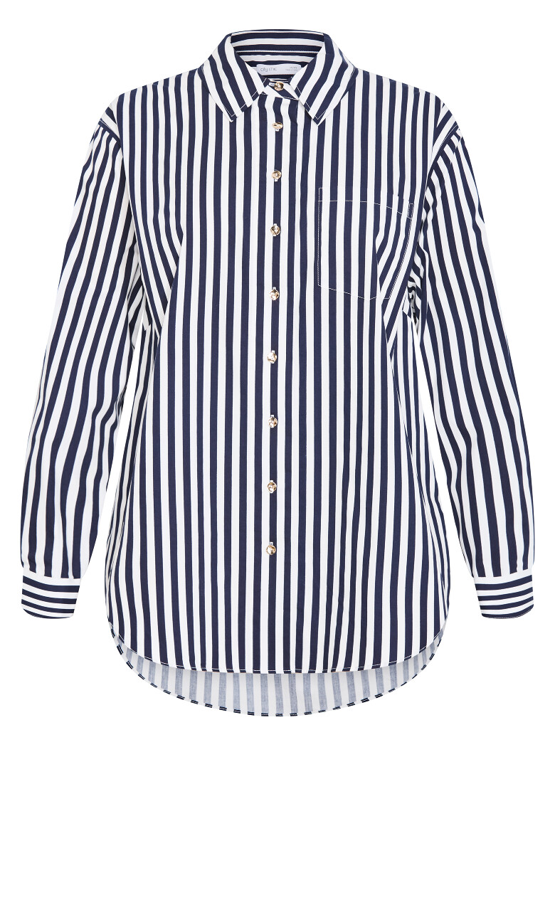 Lilia Stripe Cotton Shirt - navy