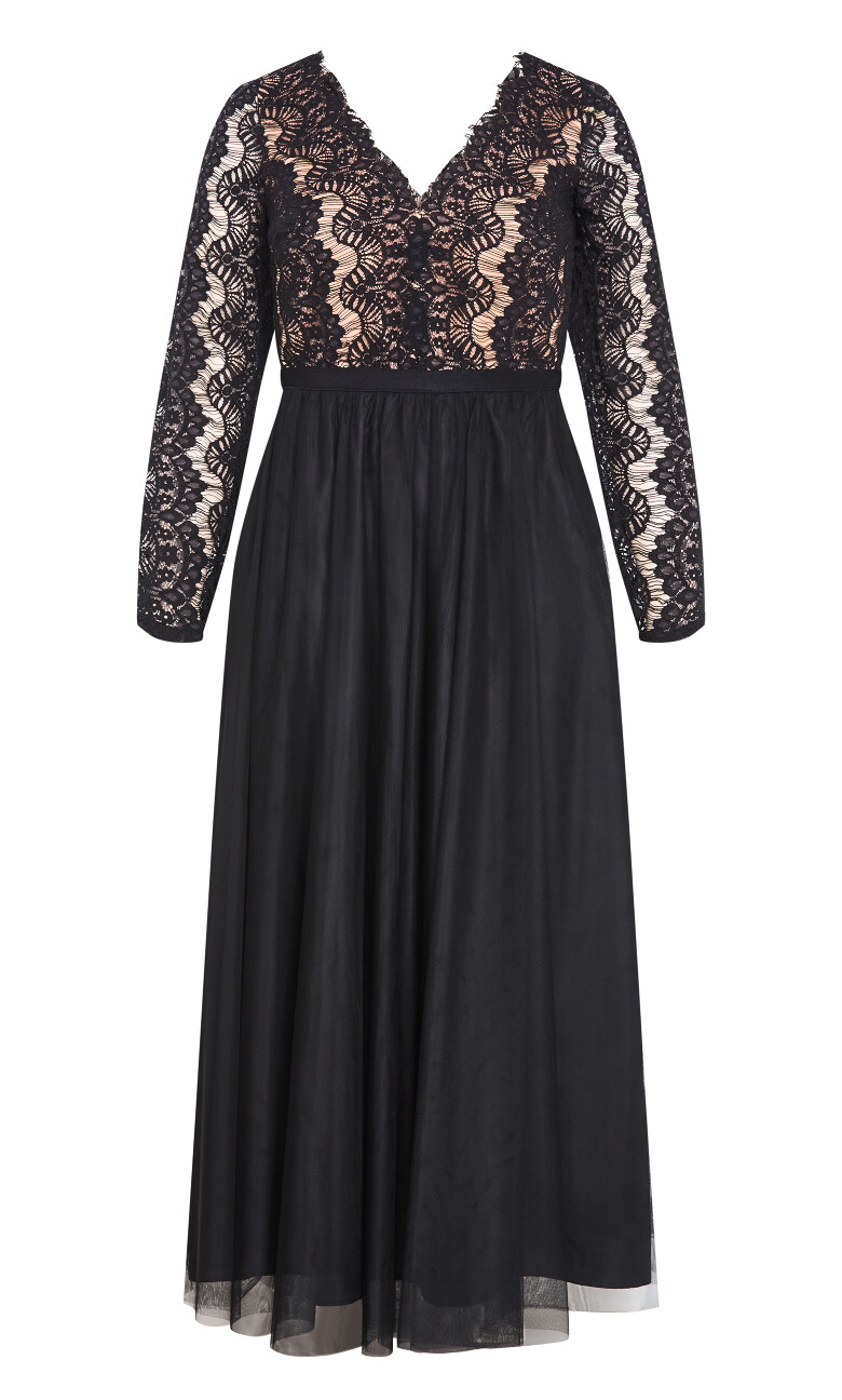 Rare Beauty Lace Tulle Maxi Dress - black