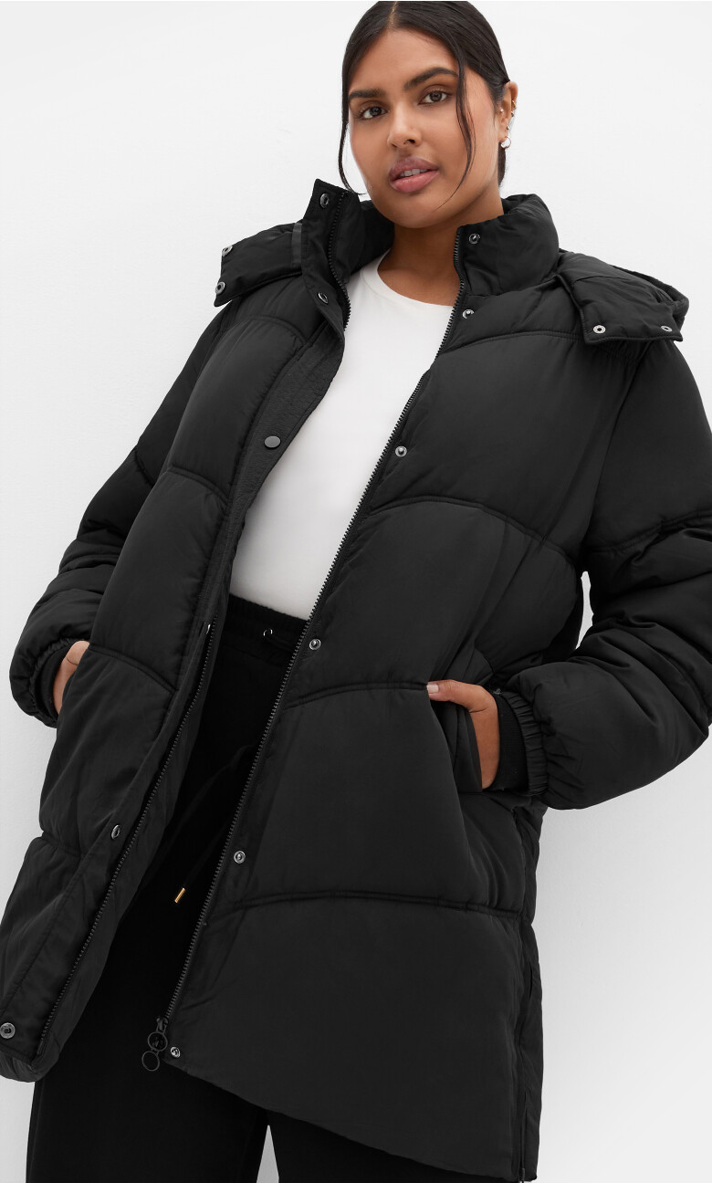 Plus Size Leah Longline Puffer Jacket - Black
