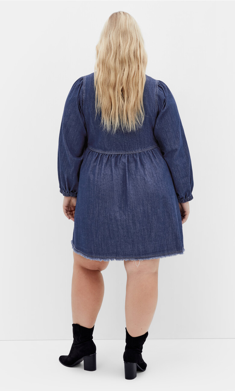 Dulce Long Sleeve Shirt Dress - dark denim