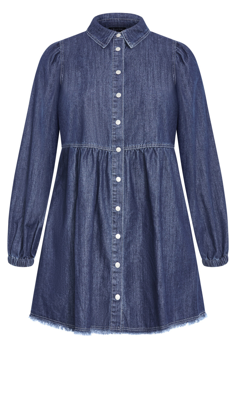 Dulce Long Sleeve Shirt Dress - dark denim