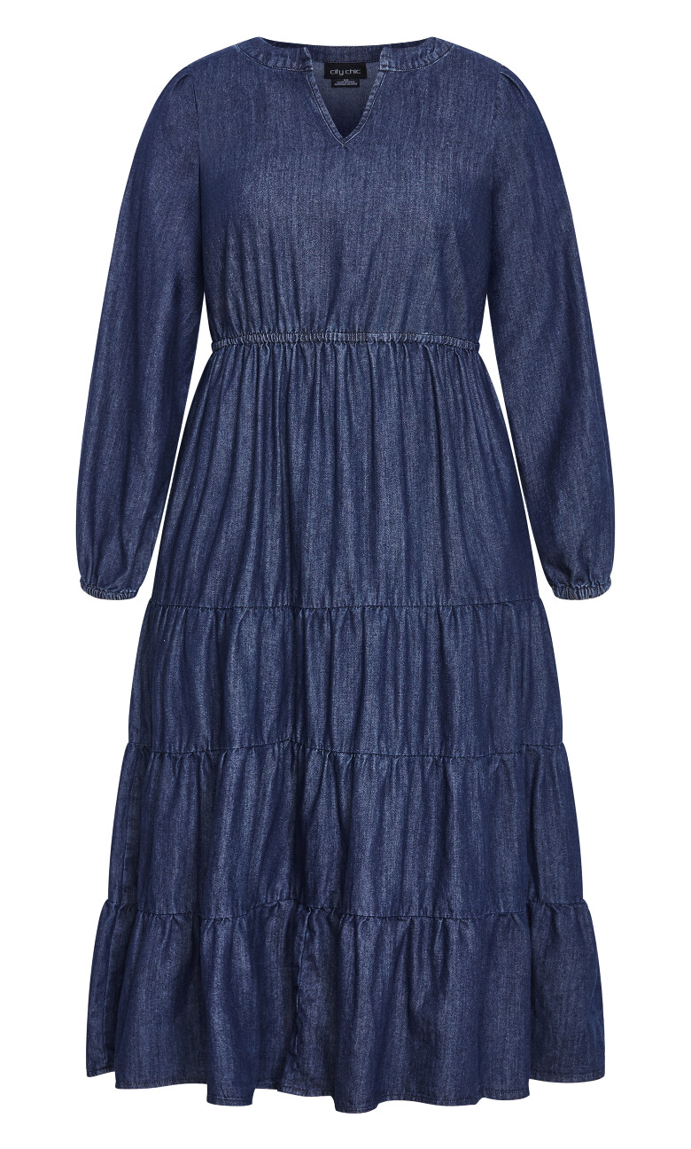 August Long Sleeve Denim Dress - dark denim