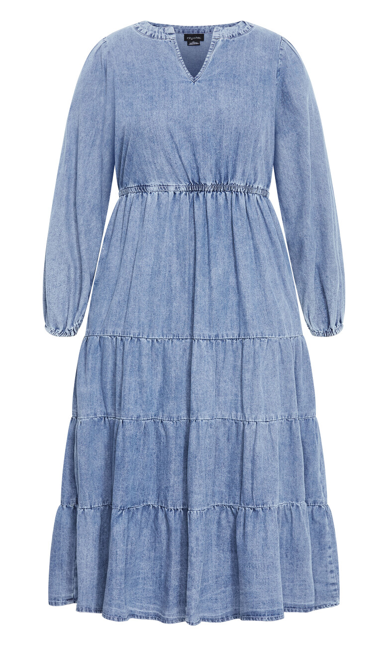 August Long Sleeve Denim Dress - light denim