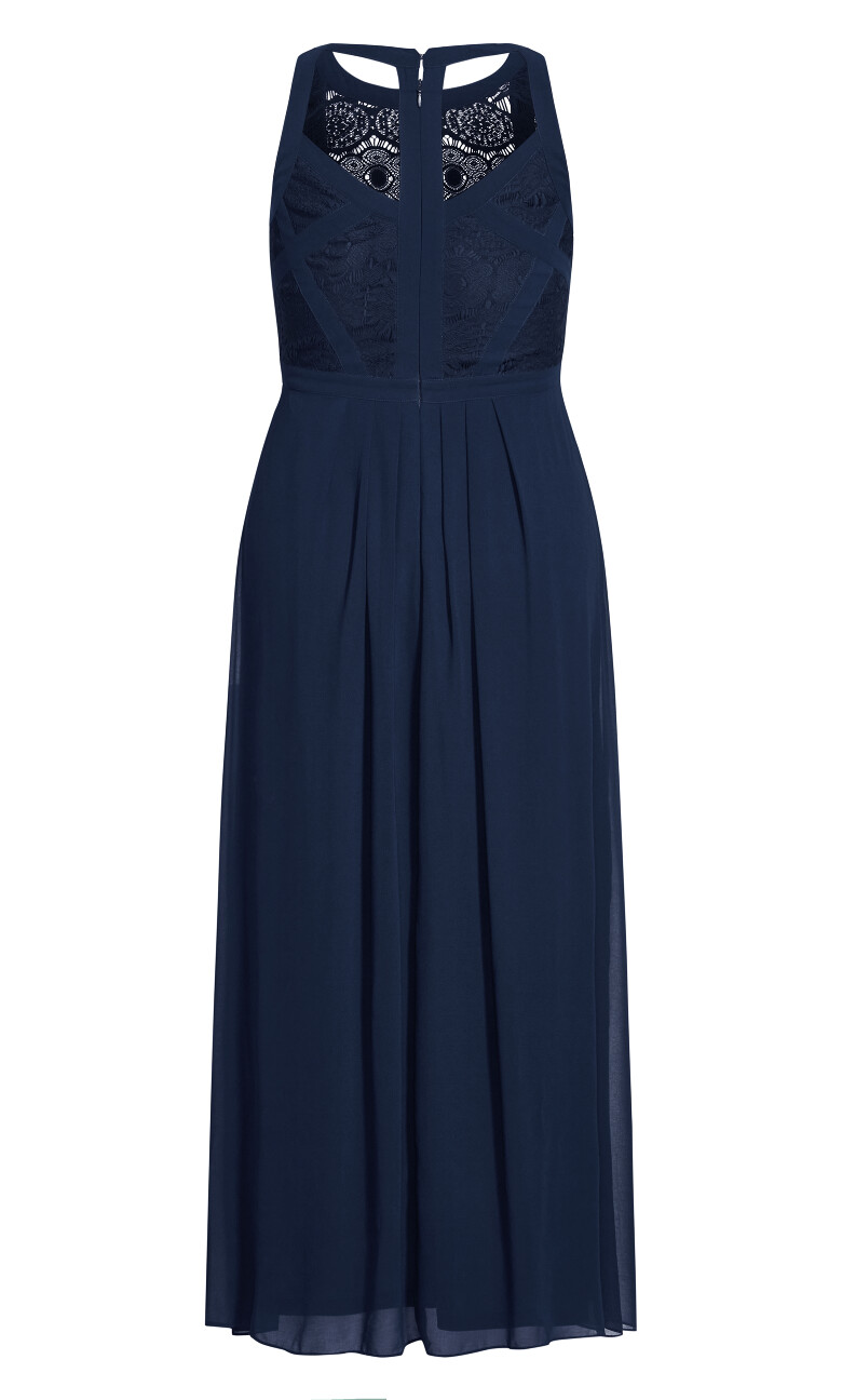 Panelled Bodice Sleeveless Lace Maxi Dress - french navy