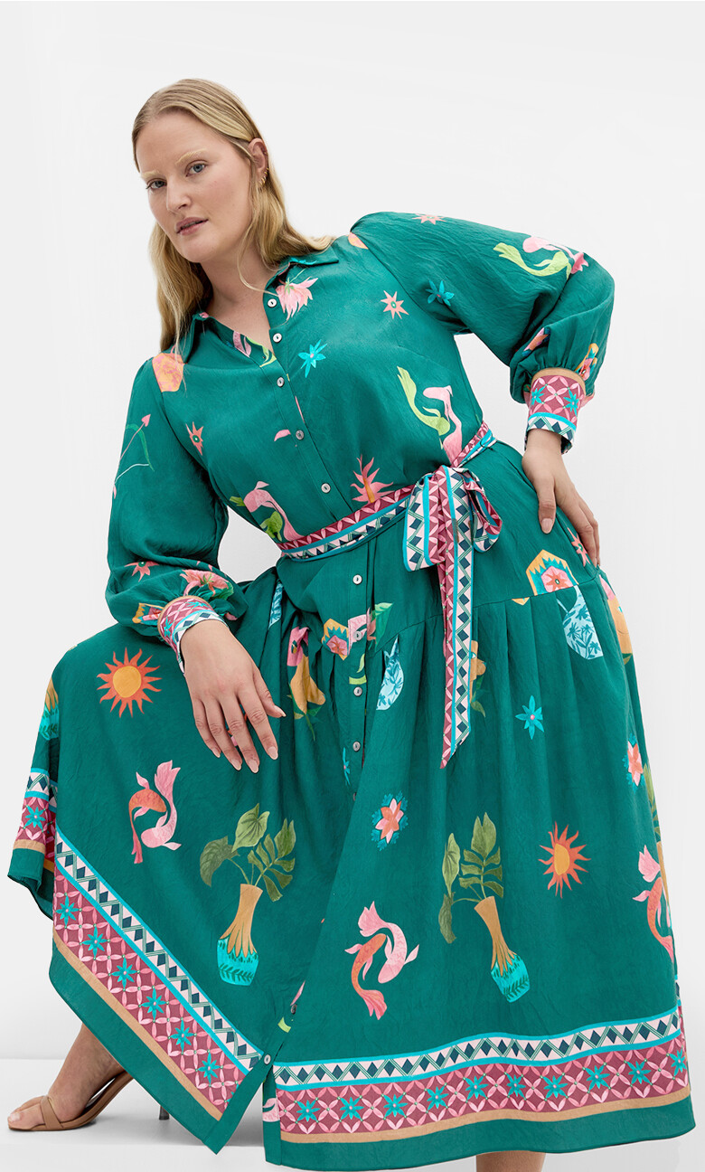 Plus Size La Mont Print Maxi Dress - emerald