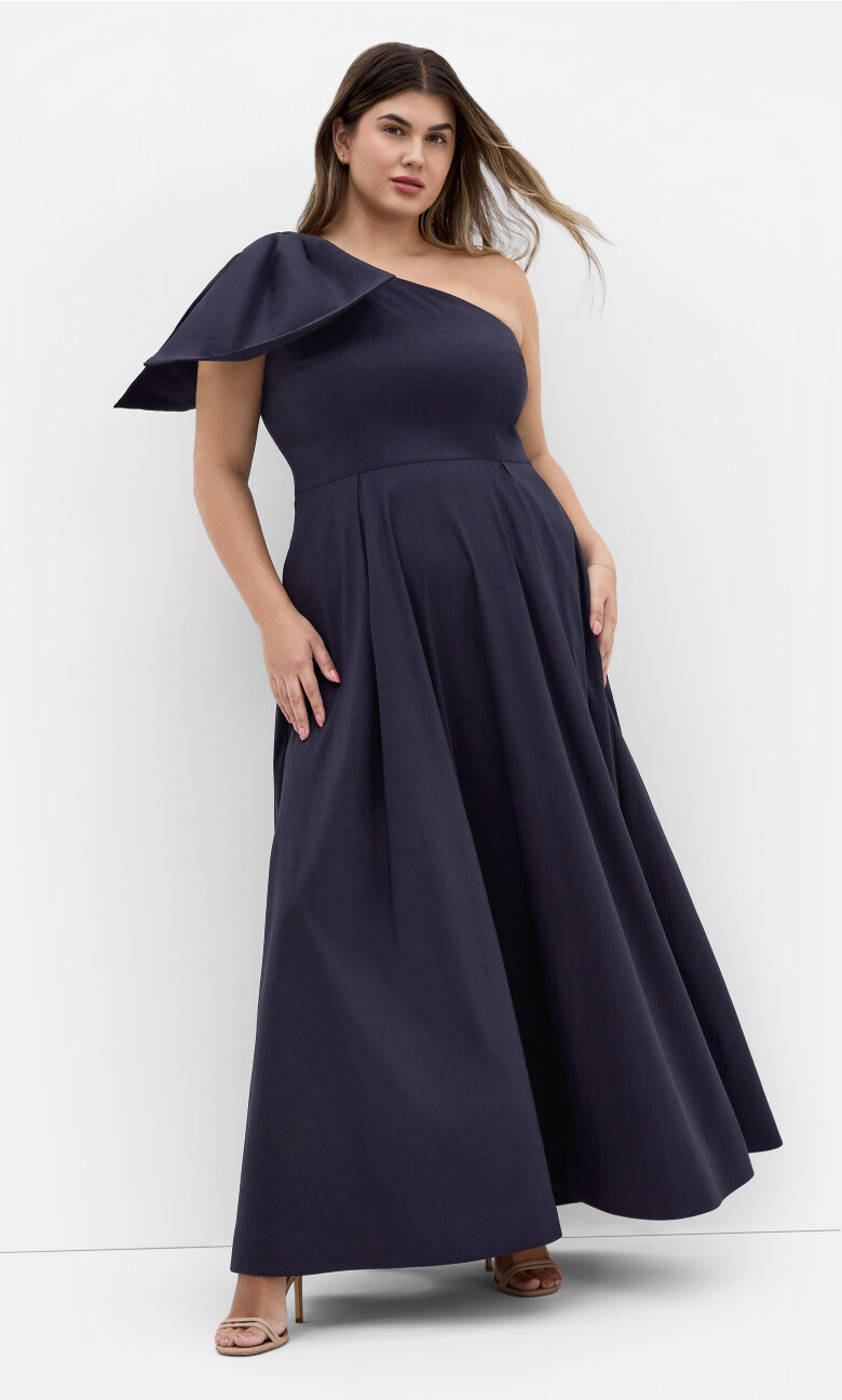 Plus Size Captivate One Shoulder Maxi Dress - Navy