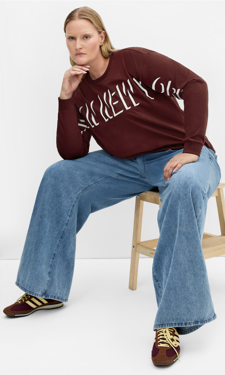 Plus Size Ariadne Long Sleeve Cotton Tee - Choc Cherry