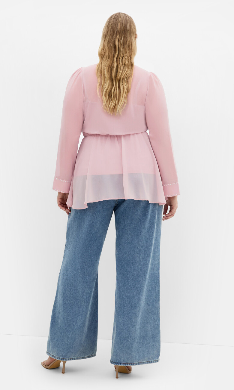 Kara Stud Tie Neck Top - light rose