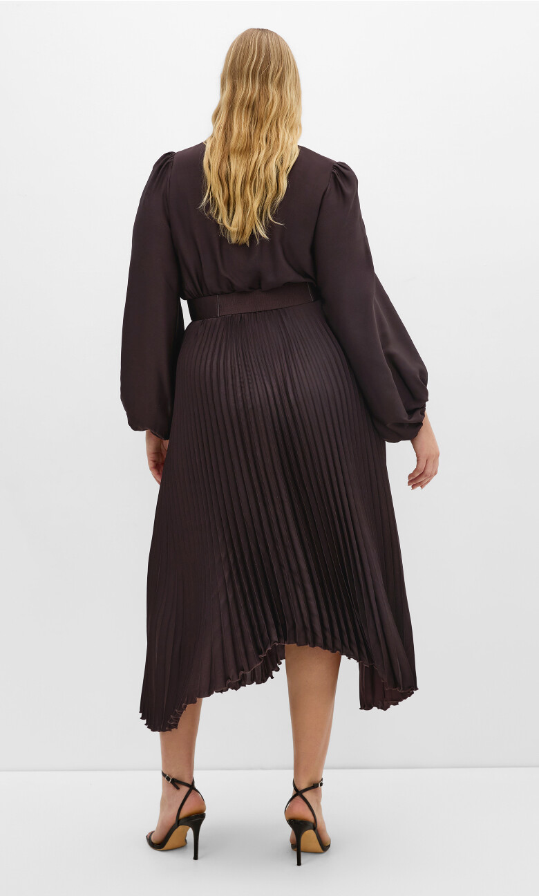 Amara Pleat Midi Dress - chocolate