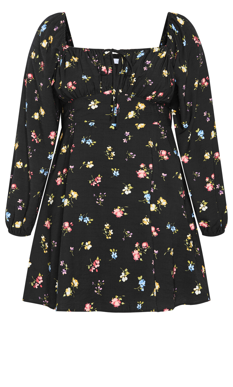Abbie Long Sleeve Print Mini Dress - black