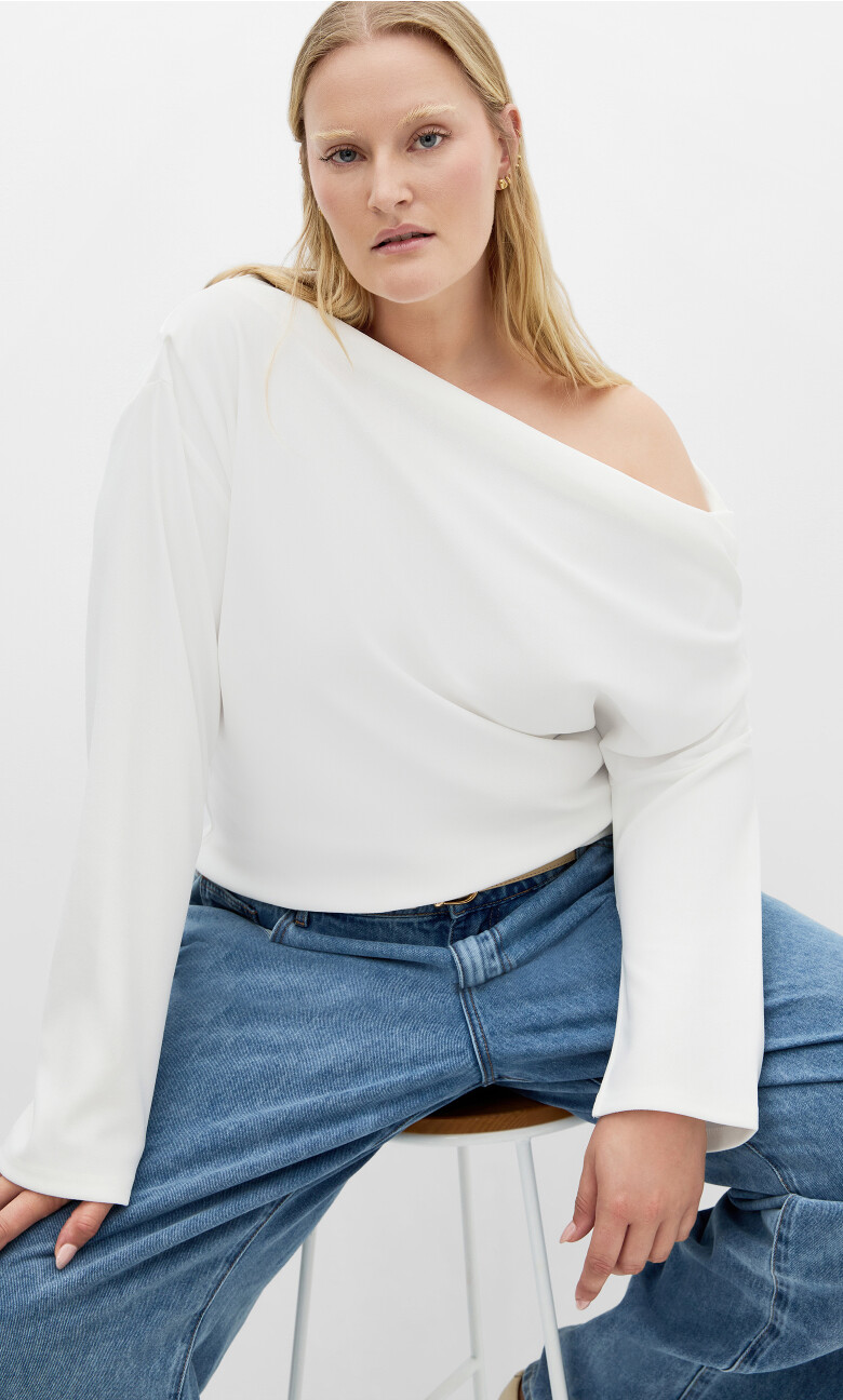 Plus Size Imani Off Shoulder Long Sleeve Top - Ivory