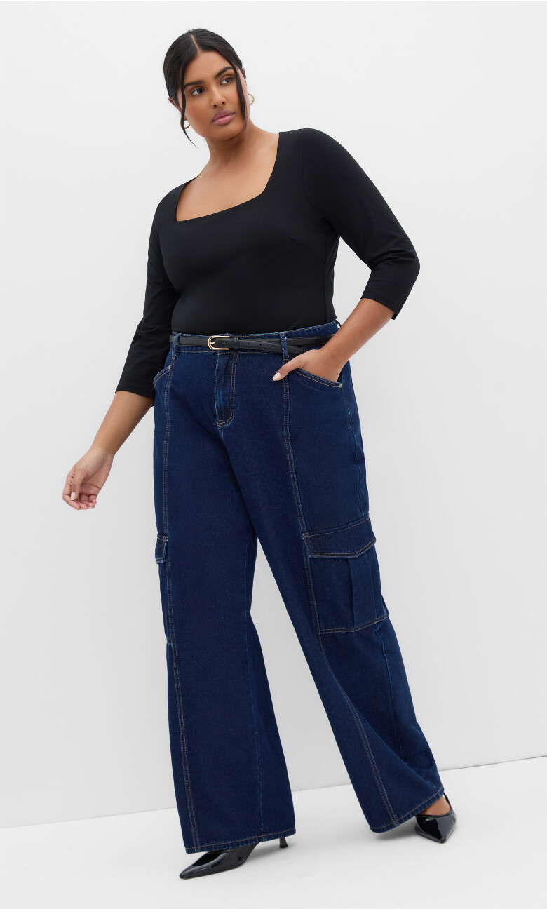 Plus Size Anny Square Neck Top - Black
