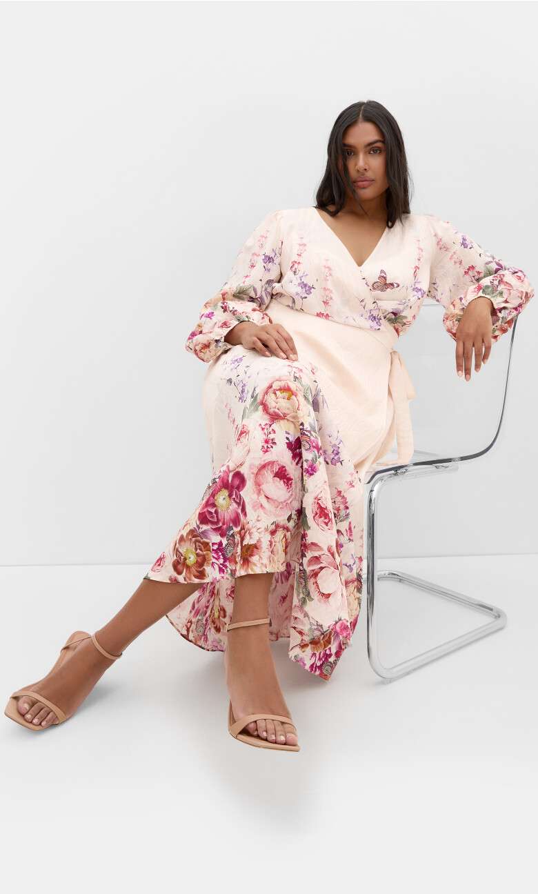 Plus Size Anastasia Wrap Maxi Dress - light blush