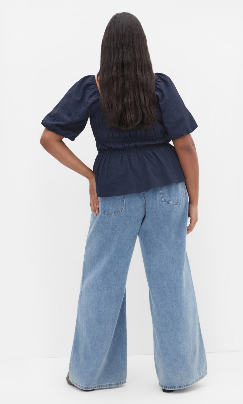 Irina Shirred Peplum Top - navy
