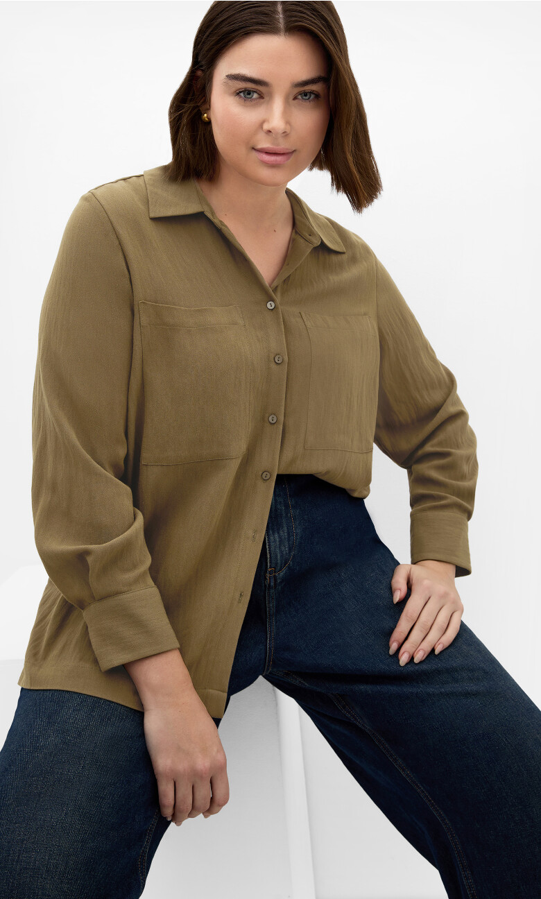 Plus Size Elly Long Sleeve Shirt - Khaki