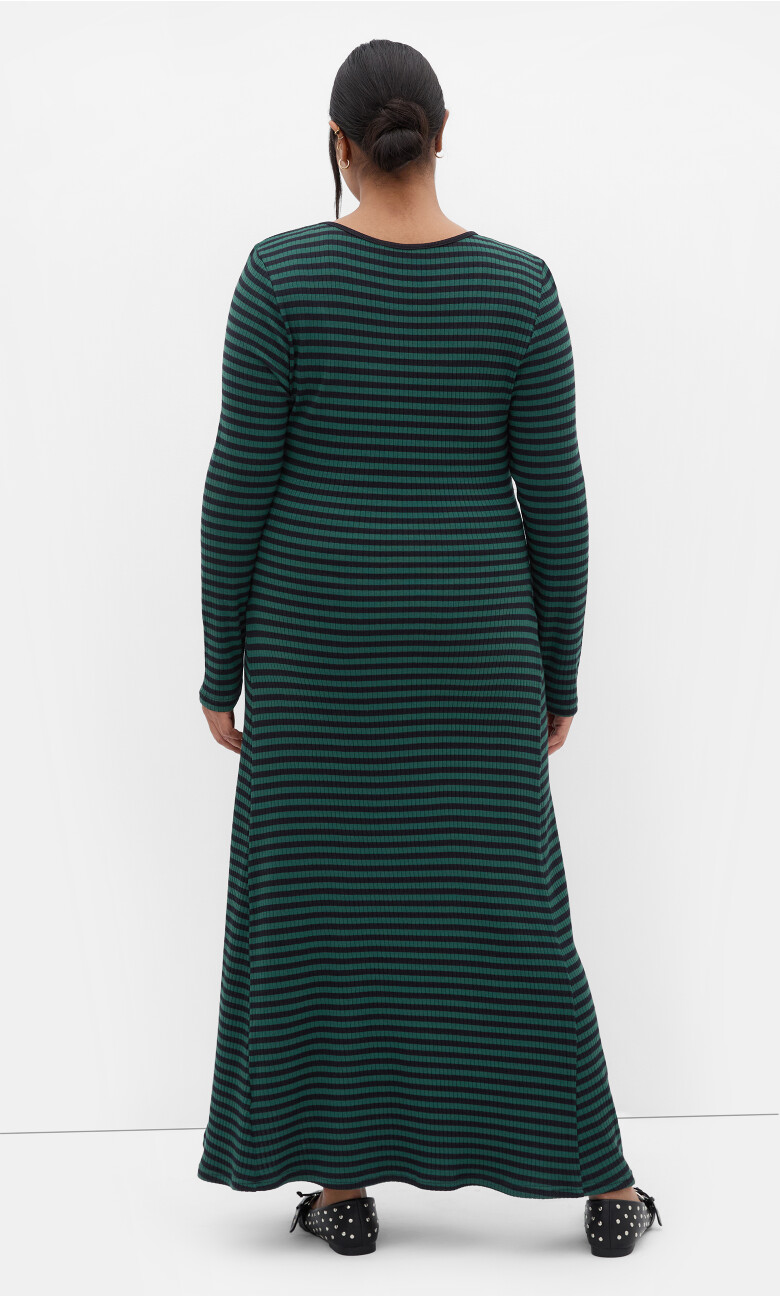 Remi Long Sleeve Rib Maxi Dress - green stripe